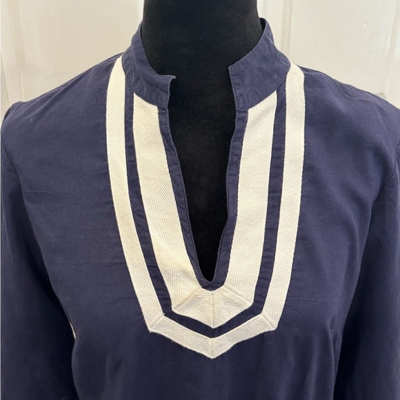 346 Brooks Brothers Navy 3/4 Sleeve Collar V Neck Tunic Shirt Sz Small - Picture 2 of 6